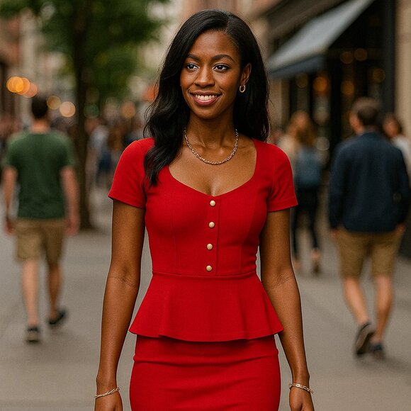 Red Sleeveless Peplum Party Dress- Small - Picture 2 of 9